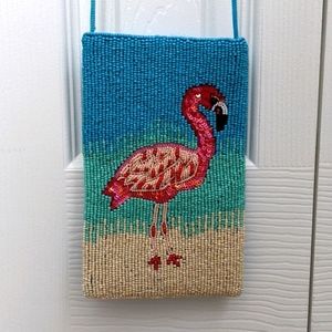 Beaded flamingo purse